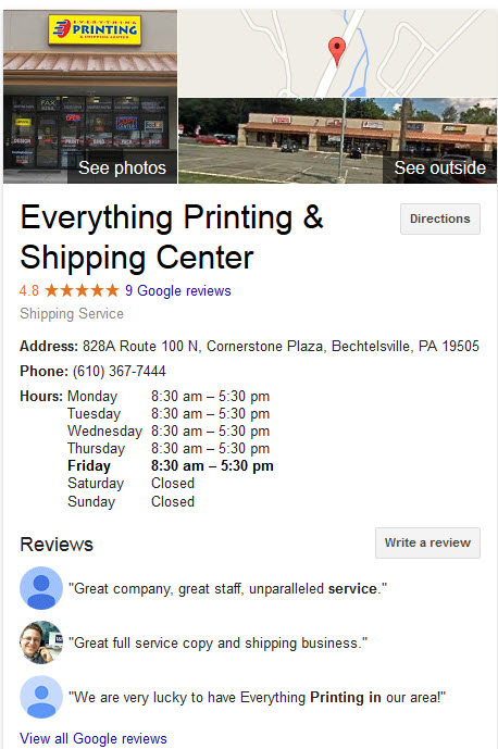 Everythingprinting Google Local listing